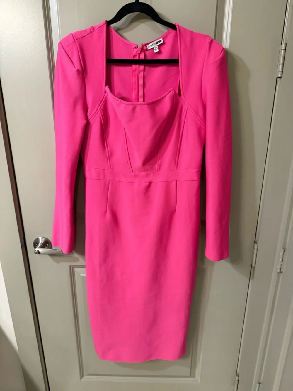 Fashion Nova Polly Bandage Midi Dress - Pink Long Sleeve Sheath Dress - Women 3X - Picture 3 of 6